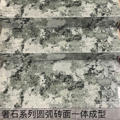 新品佛山奢石楼梯台阶瓷砖圆弧淋釉白胚1200x470梯级砖釉面亮光图3