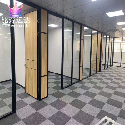 广东办公室木门隔断墙铝合金型材磨砂透明双层钢化玻璃内置百叶帘图2