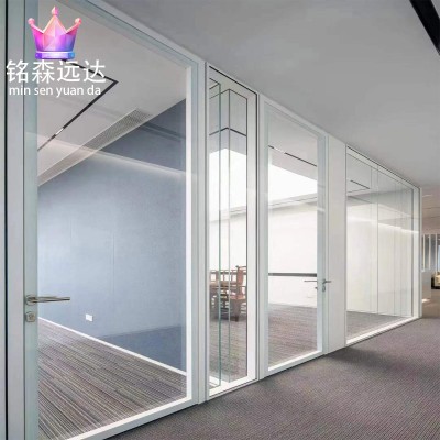 广东办公室木门隔断墙铝合金型材磨砂透明双层钢化玻璃内置百叶帘图3
