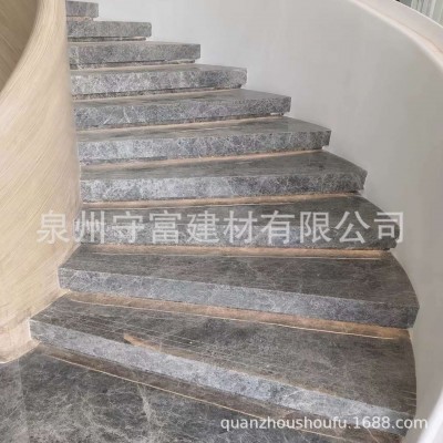ai马仕灰天然大理石楼梯旋转踏步板石材背景墙电视装饰图3