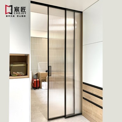 简约两联动口袋玻璃门内嵌无轨道门隐形吊轨推拉门厨房移门吊滑门图3
