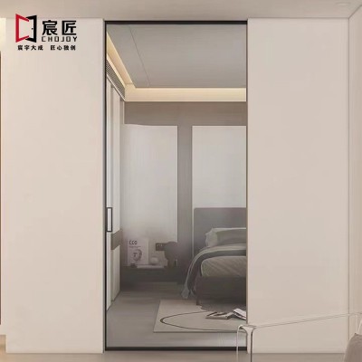 简约两联动口袋玻璃门内嵌无轨道门隐形吊轨推拉门厨房移门吊滑门图4
