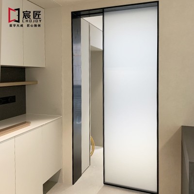 单扇口袋门内嵌玻璃门无轨道门隐形吊轨推拉门厨房移门吊滑门移门图2