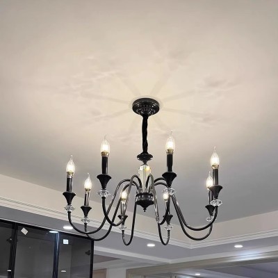 全铜法式复古蜡烛水晶吊灯黑色美式轻奢中古南洋风客厅餐厅灯具图4