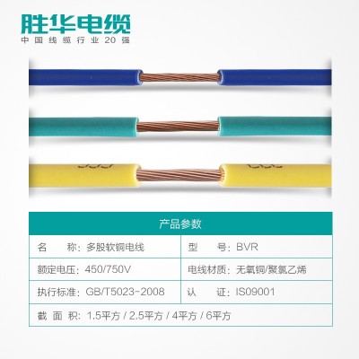 胜华软电线家装BVR1.5/2.5/4/6平方多芯软线铜芯多股软线厂家图2