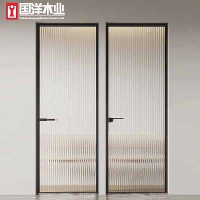 极窄边钛镁铝合金门厨房厕所卫生间门简约平开门工厂直供夹丝玻璃图5