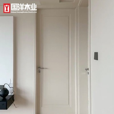 室内卧室门套装门全实木门扇隔音复合烤漆门家用奶油风法式 房间门图2