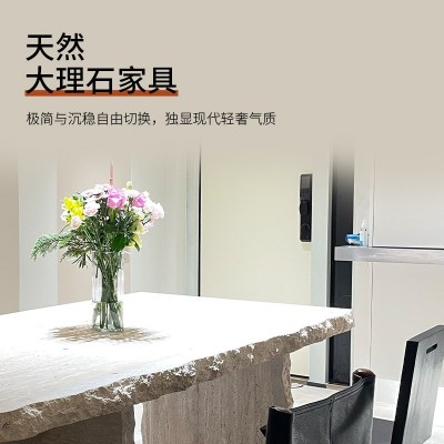 天然大理石白色洞石长方形茶几别墅套间客厅桌面饭桌台面样装饰图3
