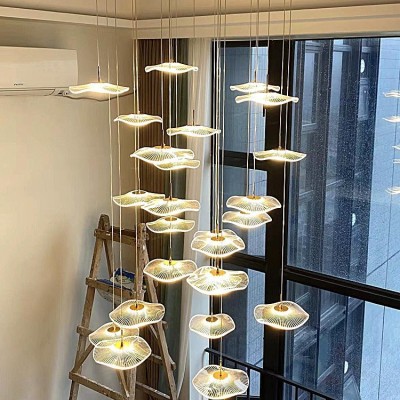 小复式楼客厅大吊灯荷叶loft公寓跃层挑高中空别墅楼梯长吊灯创意图4