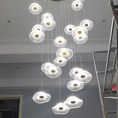 小复式楼客厅大吊灯荷叶loft公寓跃层挑高中空别墅楼梯长吊灯创意图3