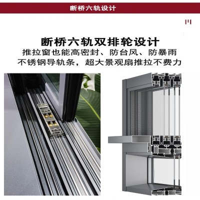 断桥铝合金六轨悬浮推拉窗系统门窗封阳台落地玻璃极窄平开平移窗图2