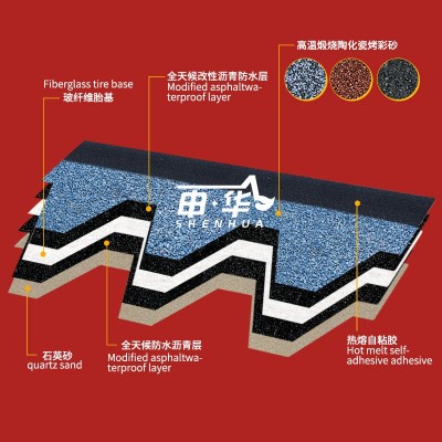 沥青瓦自粘型马赛克菱形阳光房沥青瓦轻钢别墅防水隔热消音玻纤瓦图4