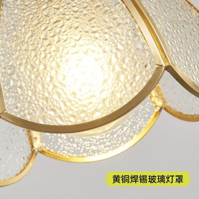 复古美式全铜餐厅吊灯清新文艺小众吧台床头卧室橱窗水纹玻璃吊灯图4
