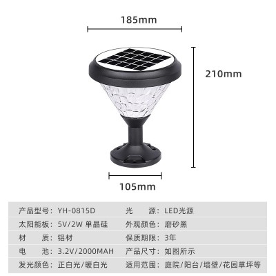 跨境家用水纹款太阳能花园灯磨砂黑 智能光控太阳能庭院灯零布线图4