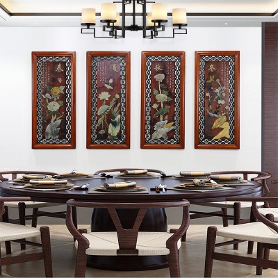 春夏秋冬挂画中式客厅沙发背景墙装饰画餐厅墙面装饰四联玉雕壁画图3