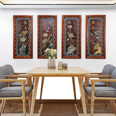 春夏秋冬挂画中式客厅沙发背景墙装饰画餐厅墙面装饰四联玉雕壁画图4