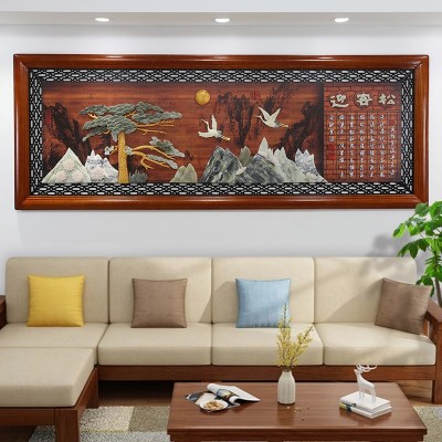 家和万事兴客厅背景墙装饰画中式玉雕3d立体实木玉石装饰挂画图4