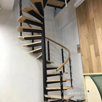 旋转楼梯阁楼复式室内圆形阳台家用中柱钢木现代公寓夹层跃层楼梯图5