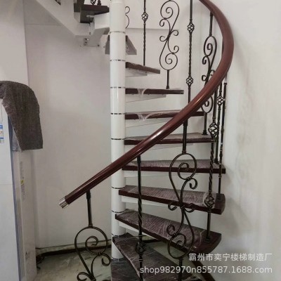 旋转楼梯阁楼复式室内圆形阳台家用中柱钢木现代公寓夹层跃层楼梯图2