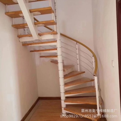 旋转楼梯阁楼复式室内圆形阳台家用中柱钢木现代公寓夹层跃层楼梯图4
