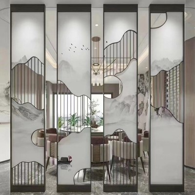 跨境酒店别墅镂空玄关隔断不锈钢加铝板屏风新中式不锈钢屏风定制图3