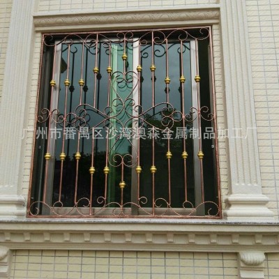 广东厂家直销欧式烤漆铁艺防护窗 纯手工锻打铁艺新品家用防盗网