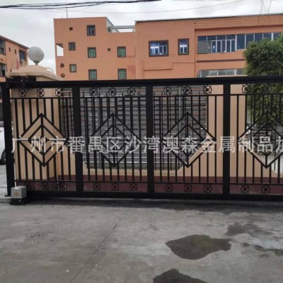 生产厂家订做工厂门口黑色烤漆铁艺电动大门简易平移电动铁艺大门图4