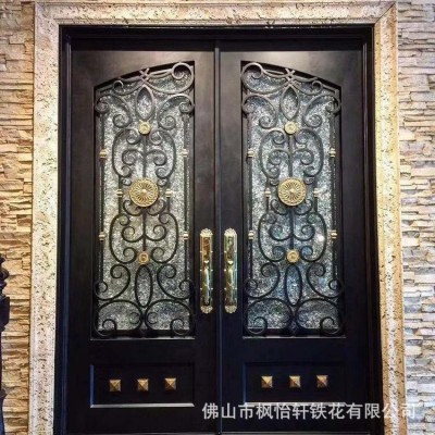 铁艺厂家直销入户门玻璃门外贸铁艺门图4