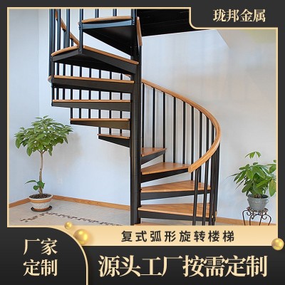 复式弧形旋转楼梯踏步楼梯旋梯钢结构人工锻打楼梯室内外