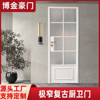 法式复古厕所门铝合金卫生间玻璃门客厅轻奢隔断不锈钢推拉门批发图2