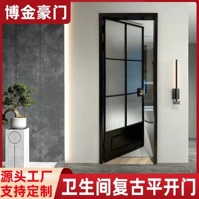 法式复古厕所门铝合金卫生间玻璃门客厅轻奢隔断不锈钢推拉门批发