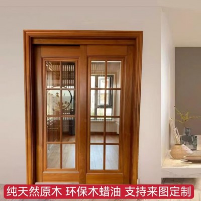 厂家直销缅甸柚木厨房推拉门阳台平开门纯实木玻璃吊趟门