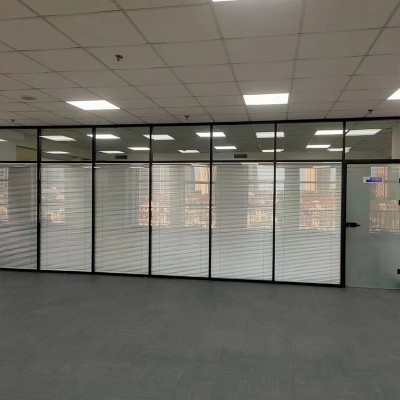 办公室玻璃隔断墙双玻百叶铝合金高隔断现代简约办公高隔间图3