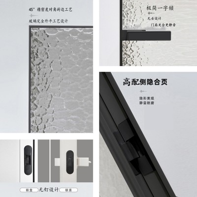 长虹卫生间门厂家定制隐框玻璃门铝合金窄边平开门无框油砂玻璃门图2