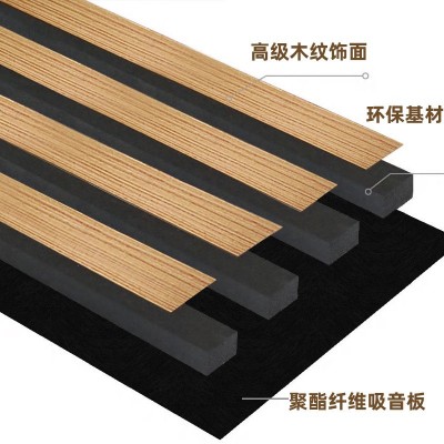 聚酯纤维木条吸音板木皮MDF墙面装饰凹凸格栅板隔音材料装饰环保图5