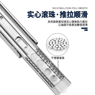 4515加长加厚不锈钢三节抽屉滑轨 1米超长三折静音钢珠导轨道批发图2