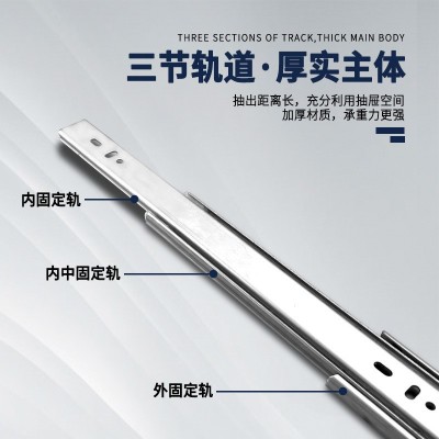 4515不锈钢加长三折阻尼缓冲滑轨 橱柜抽屉超长1米长三节导轨批发图3