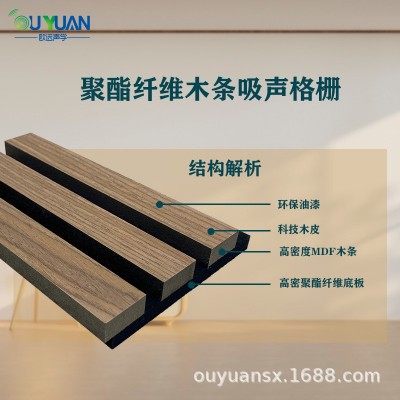 外贸聚酯纤维吸音板木条格栅吸音板背景墙隔音板厂家现货批发胡桃图4