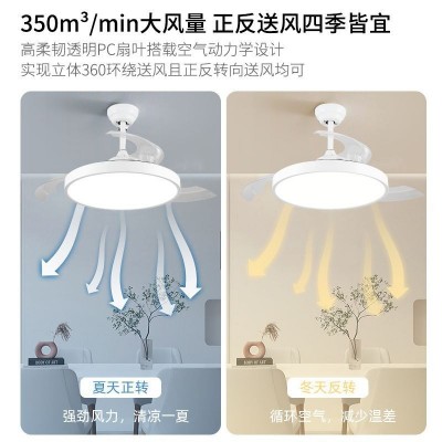 全光谱风扇灯客厅隐形家用带电扇一体餐厅灯卧室大风力三防吊扇灯图2