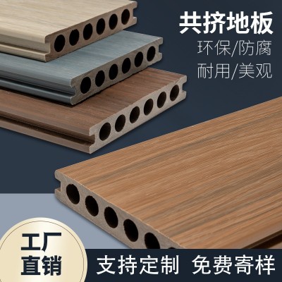 二代共挤户外PE地板防滑防潮压纹木塑140*23圆孔出口WPC地板图2