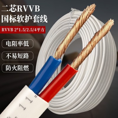 国标纯铜护套线RVVB/BVVB2芯3芯 0.5-1.5/2.5/4/6平方 家用电源线