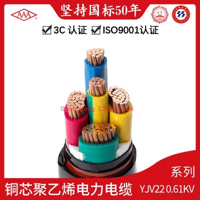 广东电缆AAA牌YJV22 0.6/1kV国标铜芯交联聚乙烯绝缘铠装电力电缆