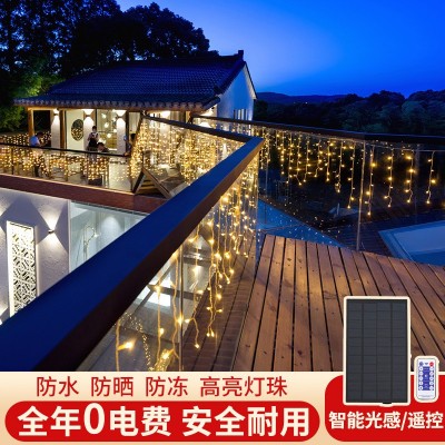 太阳能串灯户外防水彩灯闪灯露营民宿庭院装饰灯小星星室外瀑布灯图2