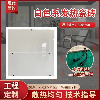 白色系发热瓷砖300*600广东佛山室内纯白防滑发热地板砖