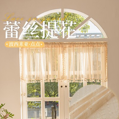 外贸成品 波西米亚编织蕾丝短帘厨房帘小窗帘咖啡帘橱柜窗帘成品