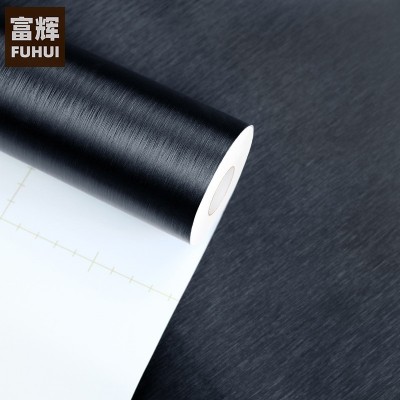 韩版黑色拉丝木纹墙纸自粘壁纸酒店墙面装修工程展柜贴纸波音软片图3