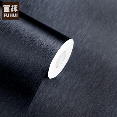 韩版黑色拉丝木纹墙纸自粘壁纸酒店墙面装修工程展柜贴纸波音软片