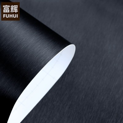 韩版黑色拉丝木纹墙纸自粘壁纸酒店墙面装修工程展柜贴纸波音软片图2