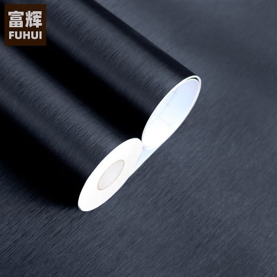 韩版黑色拉丝木纹墙纸自粘壁纸酒店墙面装修工程展柜贴纸波音软片图4