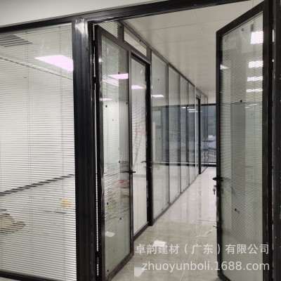 广州办公室玻璃隔断墙铝合金 双层百叶隔音屏风 工厂高隔间玻璃墙图4